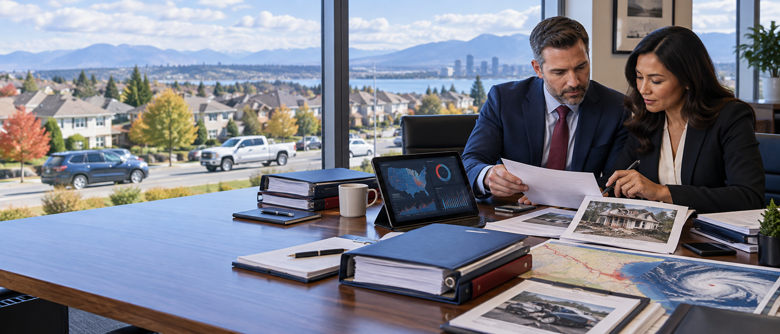Insurance professionals reviewing governed workflows, AI-native cores, catastrophe models, claims evidence, and risk analytics