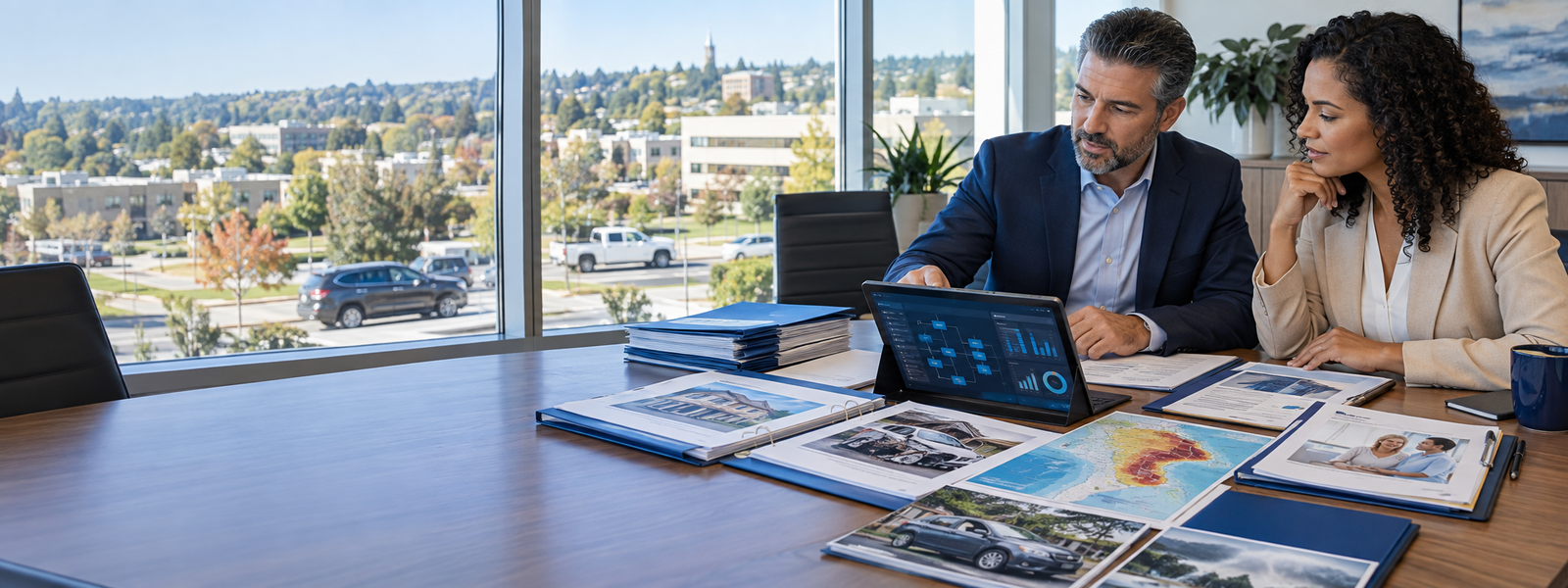 Insurance professionals reviewing AI copilots, agentic cores, underwriting, claims, health, fraud, cyber, climate, and specialty risk analytics