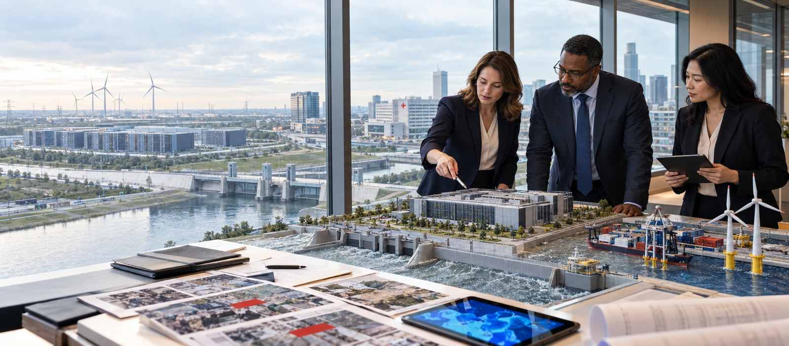 Insurance professionals assessing data-centre, flood, cyber, reinsurance, claims, and renewable-energy exposure